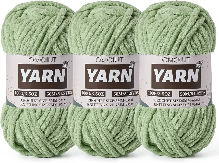 3 Pack Avocado Green Fluffy Chunky Chenille Crochet Yarn, Baby Yarn for Crocheting Soft Blanket, ... | Amazon (US)