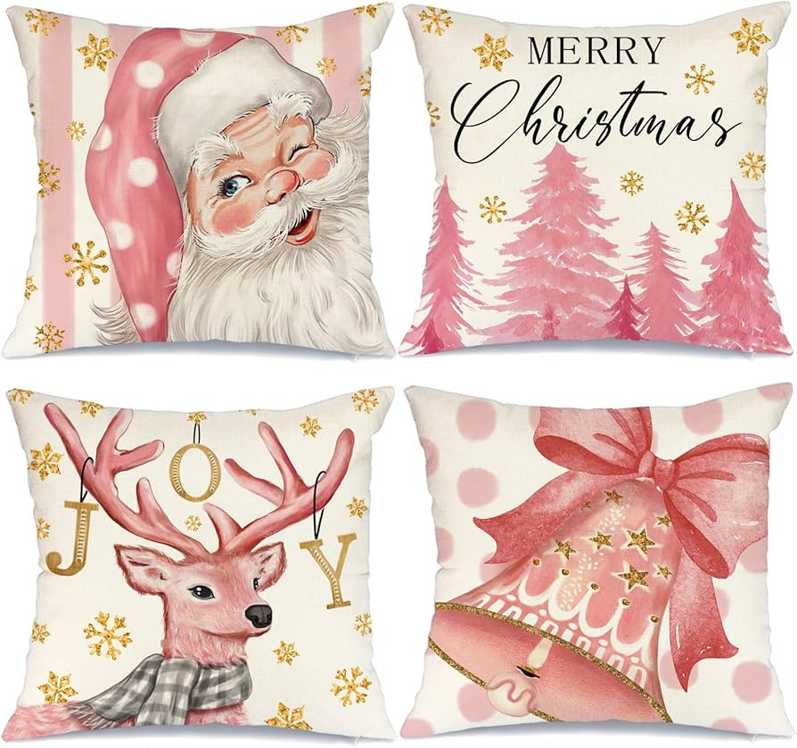 GEEORY Christmas Pillow Covers 18x18 Set of 4 for Christmas Decorations Santa Claus Christmas Tre... | Amazon (US)