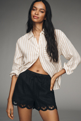 Sanctuary 100% Linen Almost There Cutwork Shorts | Anthropologie (US)