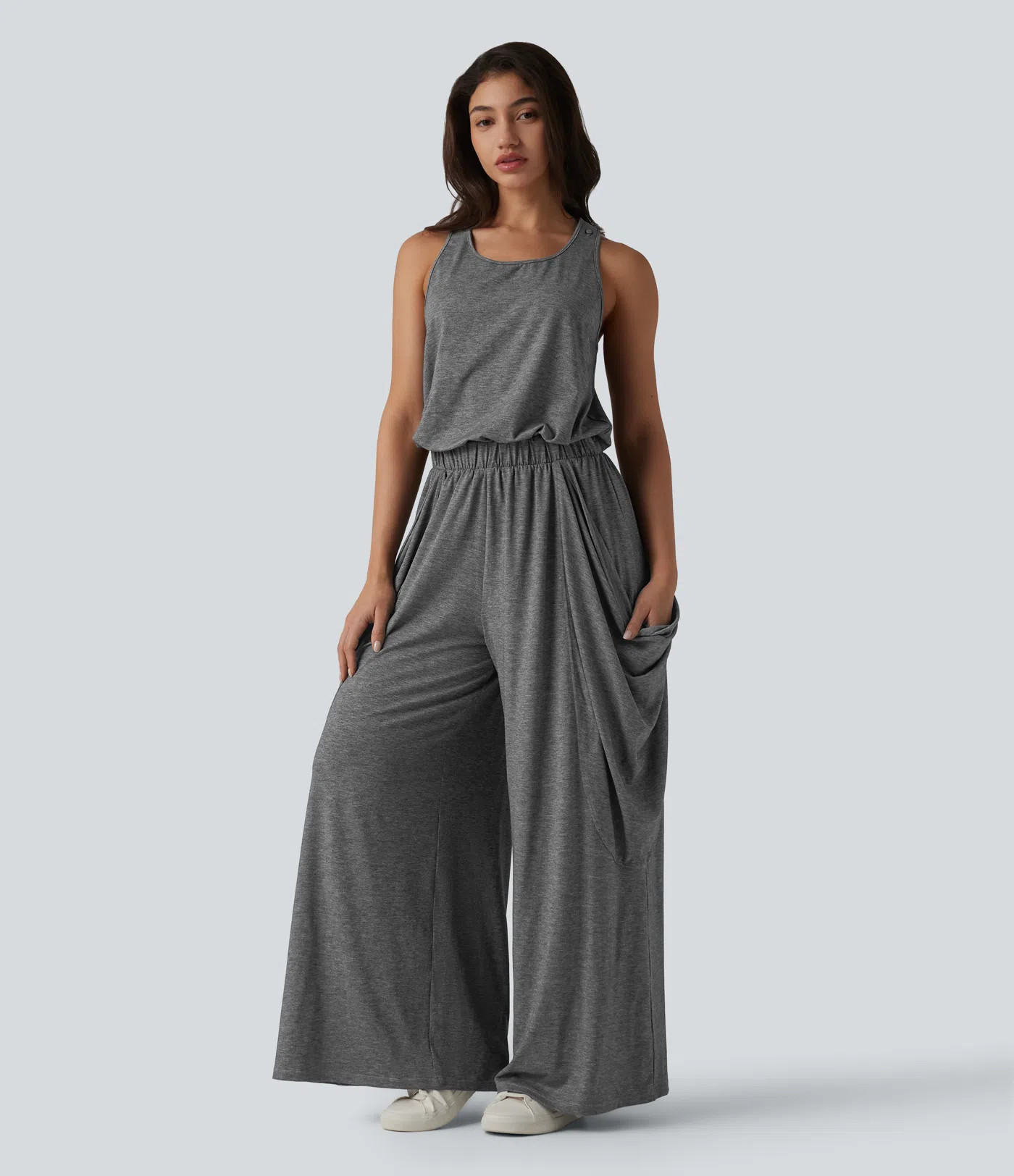 Women’s Sleeveless Cut Out Wide Leg Casual Jumpsuit with Pockets-Easy Peezy Edition - Halara | HALARA