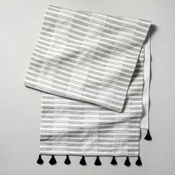 Broken Stripes Tassel Table Runner Black/Sour Cream - Hearth & Hand™ with Magnolia | Target