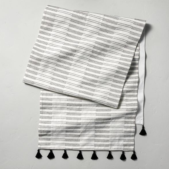 Broken Stripes Tassel Table Runner Black/Sour Cream - Hearth & Hand™ with Magnolia | Target