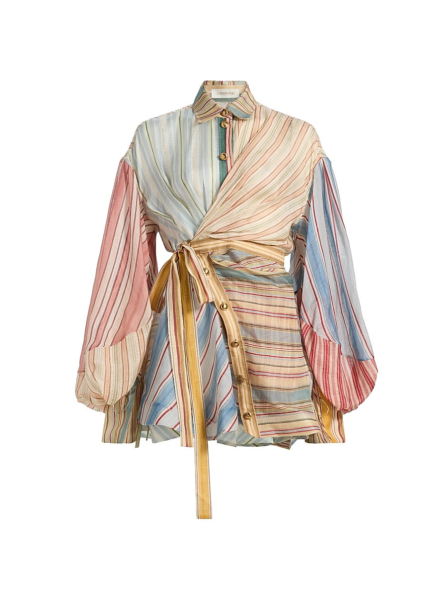 Women's Rebellion Striped Linen-Silk Mini-Shirtdress - Spliced Stripes - Size 0 | Saks Fifth Avenue