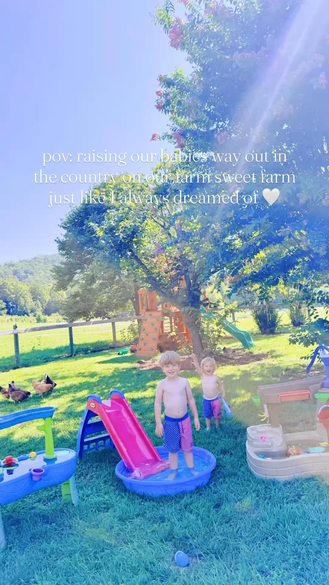 POV: raising my babies way out in the country on our farm sweet farm just like I always dreamed of 👶🏼🤠🌾✨ #themabryfarm #countrybabies #countrygarden #lifeonourfarm #lifeialwaysdreamedof 

Last night consisted of Daddy doing yard work ✨, planting some pumpkin 🎃 and carrot 🥕 seeds in our garden 🪴 beds 🪵 (going to start our “fall garden” as we go this year and as different plants phase out 💛 and we have space 🌿) with the cutest tiny little hands 🙌🏽 and helpers 👶🏼💦, harvesting 🧺 tomatoes 🍅 and more homegrown goodness 🫛🌶️ , and watching the sunset 🌅 over the pastures as daddy did some more weed eating along the fence lines!! 🤍 And LOOK 👀 at all those WATERMELON 🍉 we have growing y’all!!! 😍 We truly have so many I can’t even count them all…  we are all so excited!! 🤭🥰 And before bed, these two loveeee to draw ✍🏼 on their little stencil pads they got ✨ and Judson just started writing his alphabet independently… look at that smart boy!! 💙

Started today with these sweet little morning views 👶🏼👶🏼 of a full bed 🛌 & fuller heart ❤️ (& firetruck 🚒always 😆) that I know I’ll go back to in my dreams one day 🥹🥰 And pssst 🤭 Our new kitchen window light fixture 💡 and colorful eggs 🥚 from our girlies 🐓 are making me SO happy every morning!!! 😍

“Hey mama! 👋🏼 Can we put our USA 🇺🇸 bathing suits 🩳 on and make our own “beach” 🏝️ outside today?!” - why Ofcourse!!! 🤭🥰 First up… they made their own “ocean” 😉🌊 and pool 💦 lol!!Someone pinch me… this farm and these babies 👶🏼- my DREAM!! 💭 Next up… they made their giant sandbox the “beach” - and had so much fun dig digging 🪏 away!! 🪣 And then off to our dreamy country garden 🪴 here on the farm to water 💦 all good things growing 🌱 (look at that big watermelon 🍉!!!), see the beautiful horsies 🐴 across the fence 🪵, water 💧 their seeds 🌱 they planted last night 🥕, and swing on the porch swing!! 🌾 Days like this forever please!!!! ☀️ Oh how we love this land so!!! 🌳 Andddd back at it with some front porch coloring with their beloved little magnetic drawing pads (these are SUCH a hit 👏🏽)!! What a view - thank you, Lord!! 🙌🏽