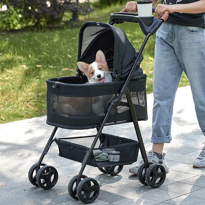 Zoosky 3 in 1 Folding Dog Stroller, Pet Folding Stroller, 4 Wheels Dog/Cat Puppy Stroller w/Remov... | Amazon (US)