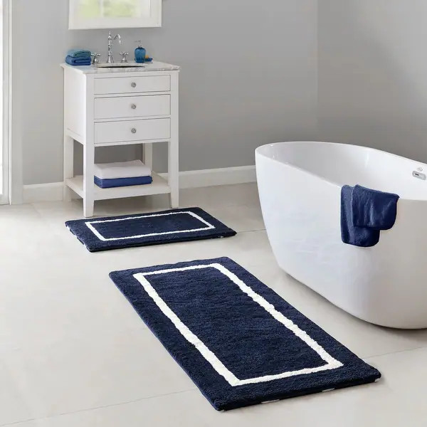 Madison Park Renu Reversible High Pile Tufted Bath Rug - 21"w x 34"l - Navy | Bed Bath & Beyond