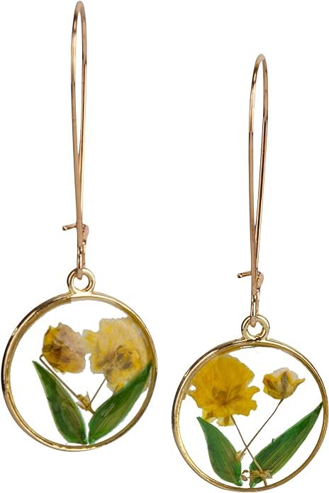 Handmade Real Natural Boho Artsy Dried Flower Resin Epoxy Earrings for Women | Amazon (US)