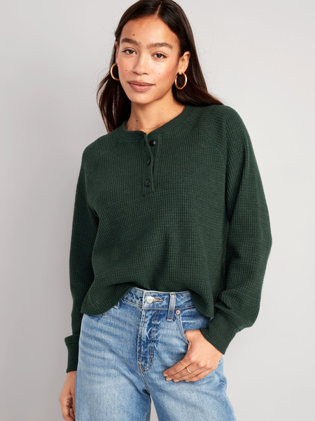 Plush Waffle-Knit Henley Top for Women | Old Navy (US)
