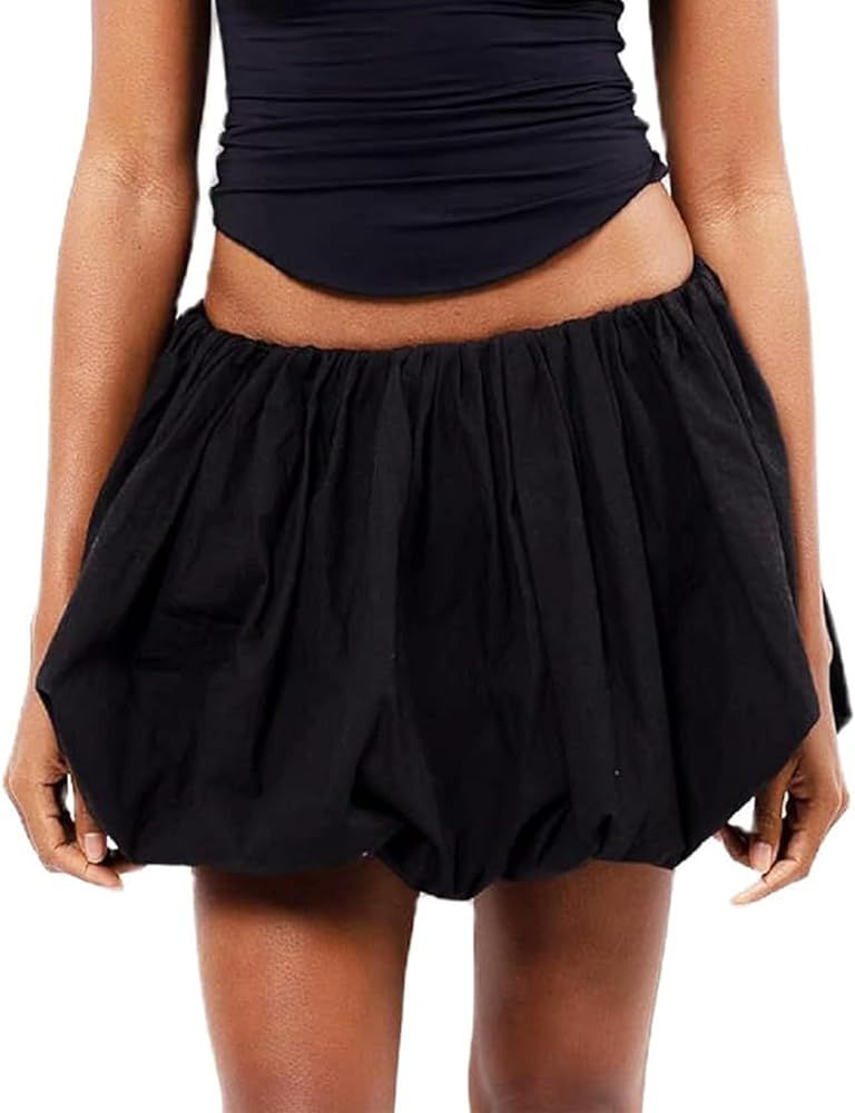 Women Bubble Skirt Elastic Wasit Pleated Puffy Mini Skirt Cute Layered Balloon Skirt Y2k Street C... | Amazon (US)