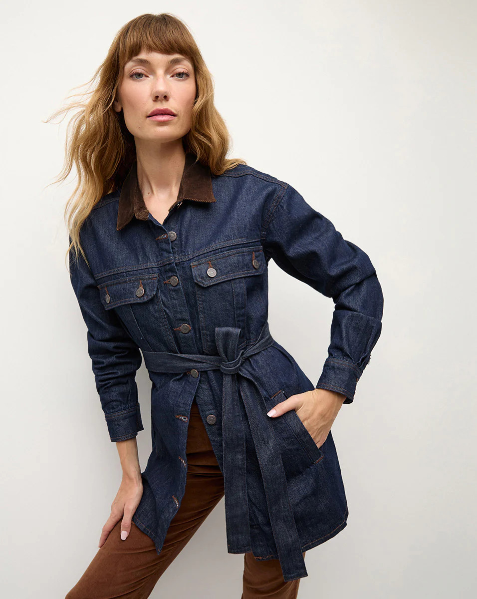 Mikaela Shacket With Cord Collar in Indigo Rinse | Veronica Beard | Veronica Beard