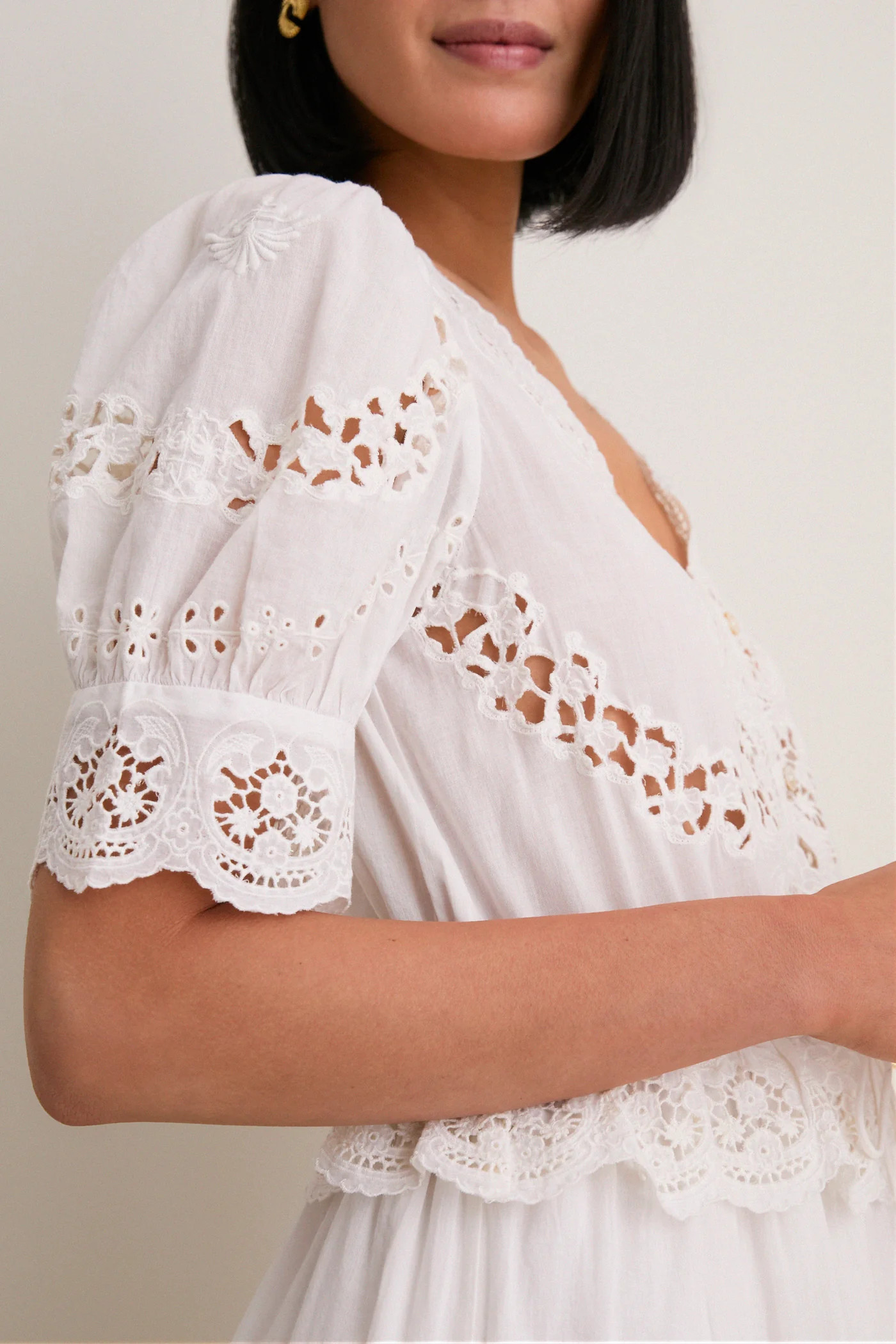 Cream Sofia Embroidery Puff Sleeve Dress | Tuckernuck (US)