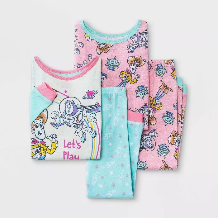 Toddler Girls' 4pc Toy Story Snug Fit Pajama Set - Blue | Target