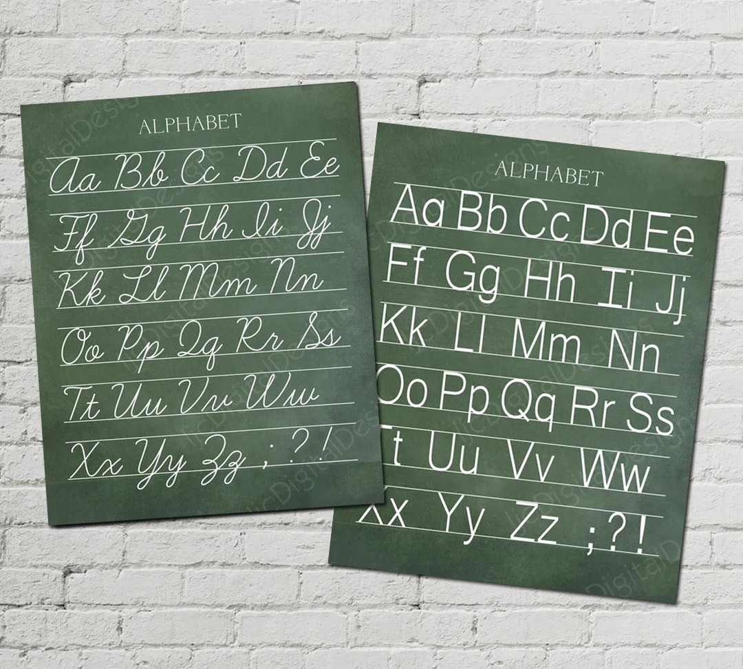 Vintage Alphabet Classroom Poster Digital Chalkboard Word Art 16x20 Cursive and Manuscript Print ... | Etsy (US)