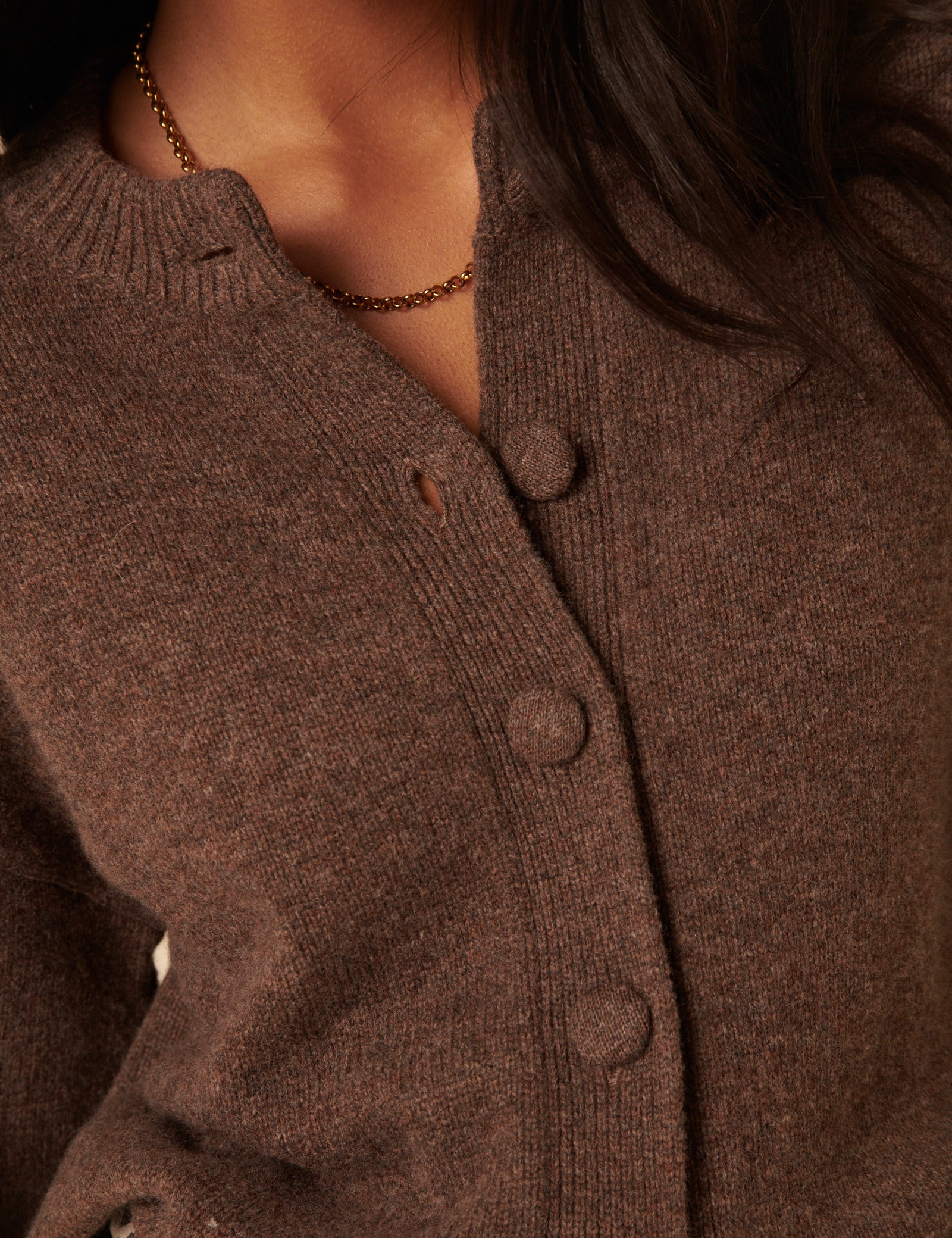 Brown Wool Crew Neck Cardigan | Nobody's Child