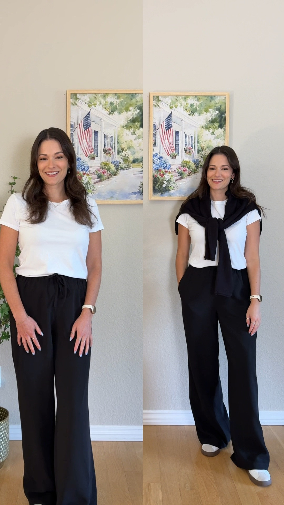 This is why | love shopping my own closet 😆 Same white tee + black wide-leg pants, just styled differently. Such an easy everyday outfit when you want your basics to feel a little less basic. Stripes or solid?

Outfit inspo, basics, work outfit, business casual, casual chic style, ootd, early fall outfits, how to style basics, wide leg, white tee,

#LTKSaleAlert #LTKPetite #LTKWorkwear