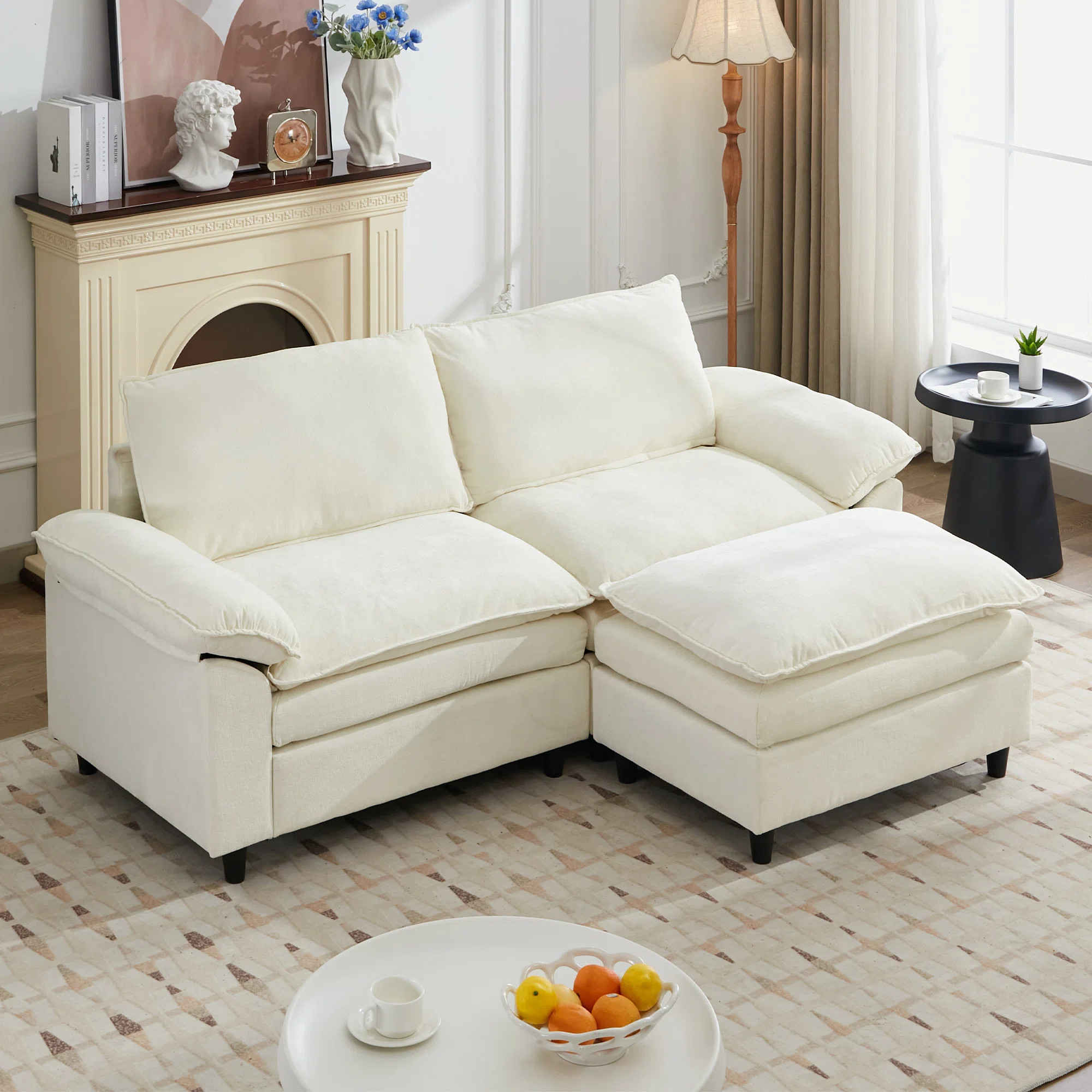80.31" Chenille Upholstered Sofa, Comfy Cloud Couch with Ottoman | Wayfair North America