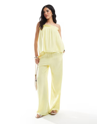 ASOS DESIGN linen look ruffle bandeau co-ord top in buttermilk | ASOS (Global)