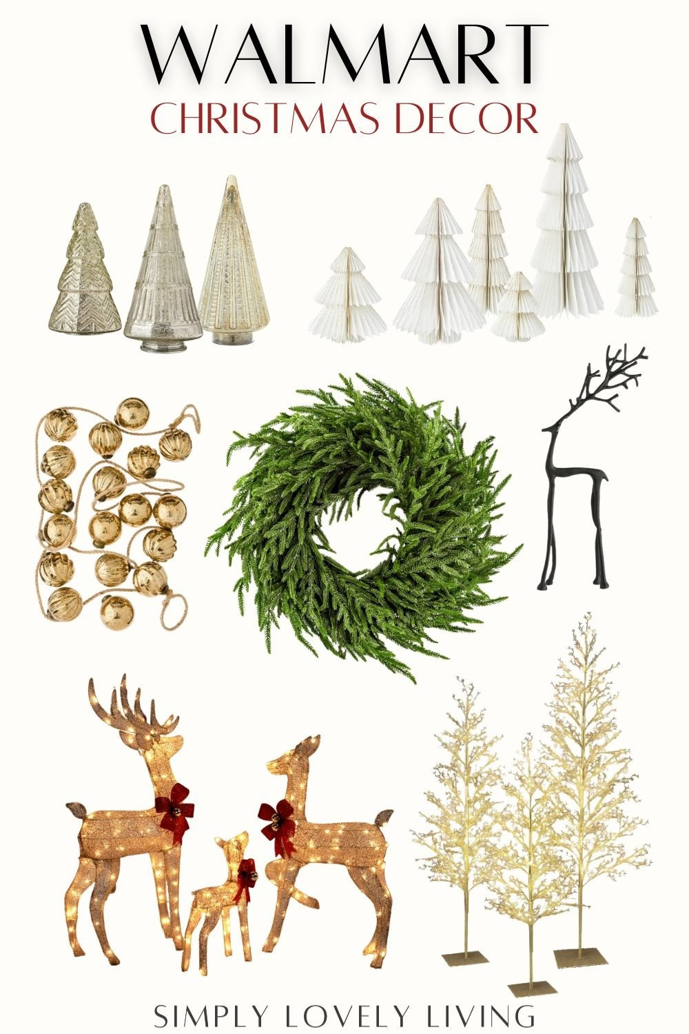 Walmart Christmas decor. Affordable Christmas. Elegant Christmas on a budget. My Texas House 3 pack warm white twinkling trees. Norfolk wreath. Iron Reindeer. Glass Christmas trees. Paper Christmas trees. Gold ornament garland. Outdoor reindeer set. #Christmas #LTKfind

#LTKHoliday #LTKSeasonal #LTKHome