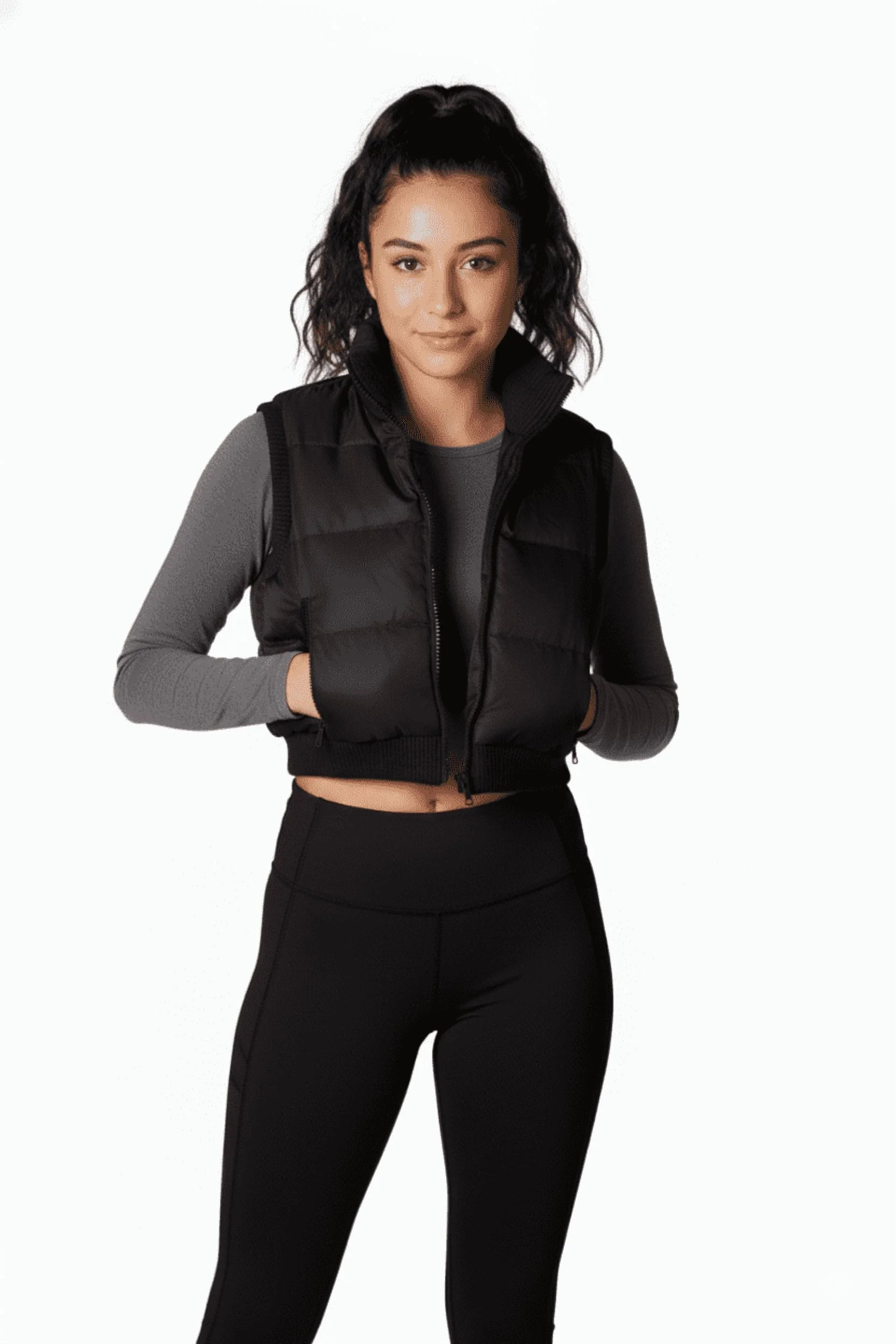 The Whole Shebang by Big Apple Lightweight Vegan Puffer Cropped Vest, Junior Women's | Walmart (US)