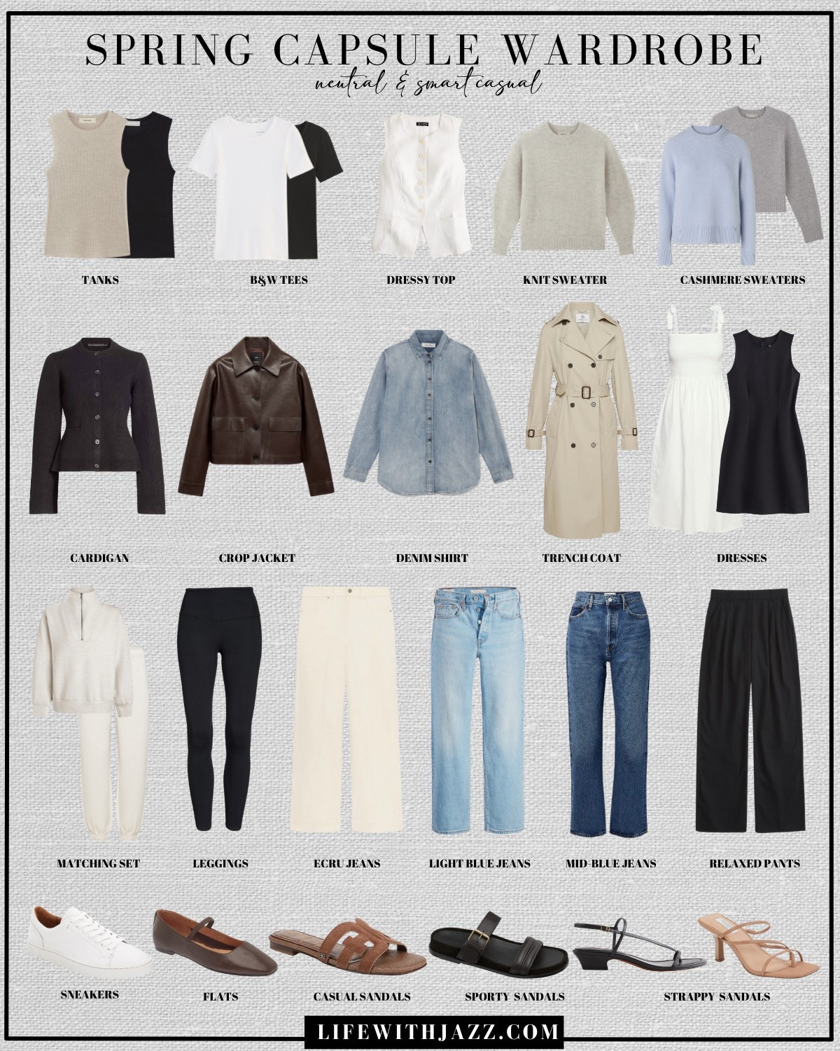 Spring capsule pt. 4 - bottoms 

Spring capsule / capsule wardrobe / spring style / leggings / ecru jeans / light blue wash jeans / mid blue wash / relaxed pants / pull on pants / ankle jeans / wide leg jeans / sc25

#LTKSeasonal