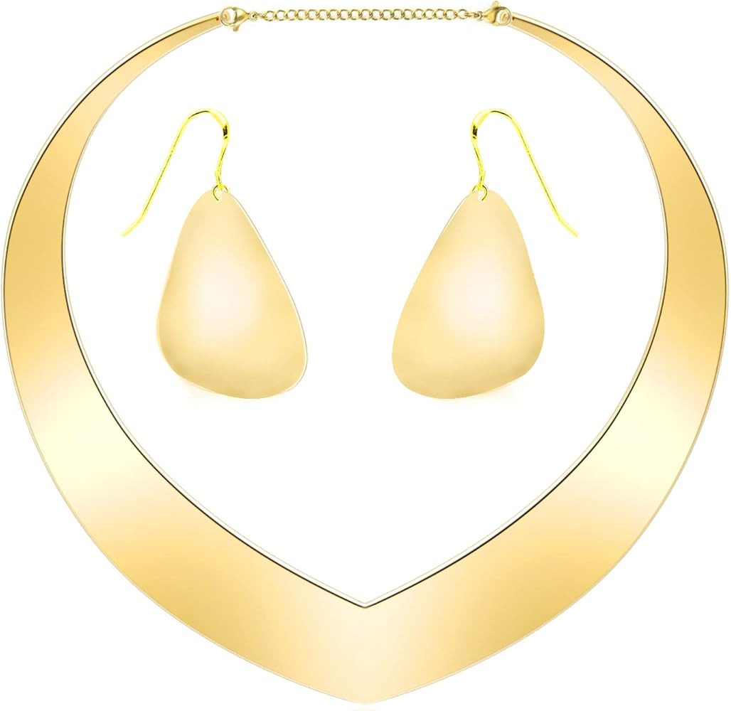 Halloween Costume Princess Gold Necklace and Earrings Collar Bib Simple Statement Necklace Jewelr... | Amazon (US)