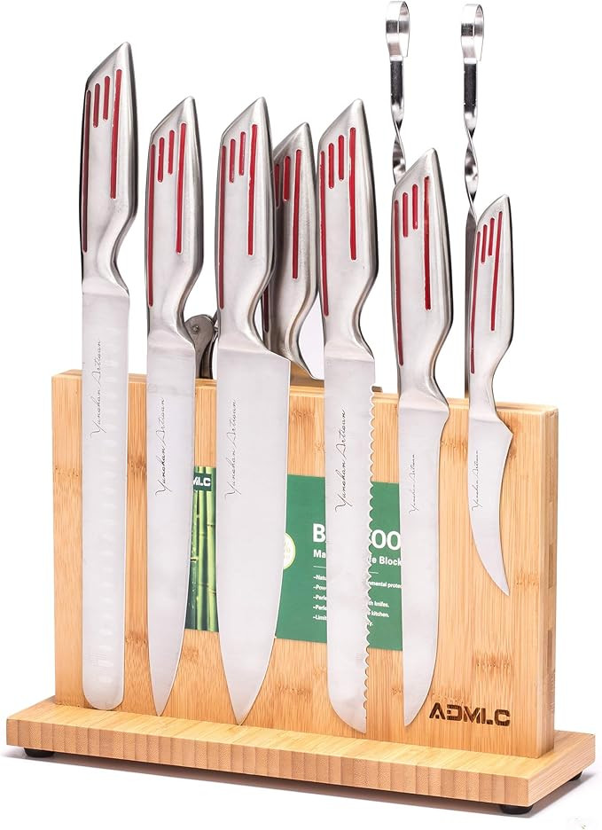 12 inch Magnetic Knife Block(Natural Bamboo),Knife Holder,Knife Organizer Block,Knife Dock,Cutler... | Amazon (US)