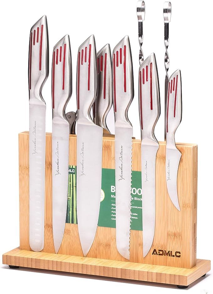 12 inch Magnetic Knife Block(Natural Bamboo),Knife Holder,Knife Organizer Block,Knife Dock,Cutler... | Amazon (US)