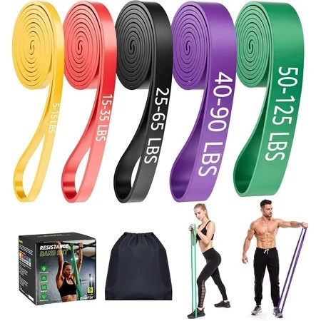 TCVOR Resistance Bands Set (5pcs), Exercise Bands with 5 Resistance Levels-up to 330 lbs, Pull Up Bands for Men & Women, Exercise Workout Bands for Working Out, Body Stretching, Muscle Training | Walmart (US)