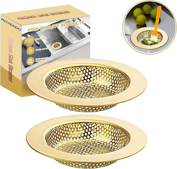 RQYEKDO Kitchen Sink Drain Strainer，2 Pack Stainless Steel and Gold Mesh Sink Drain Basket with... | Amazon (US)