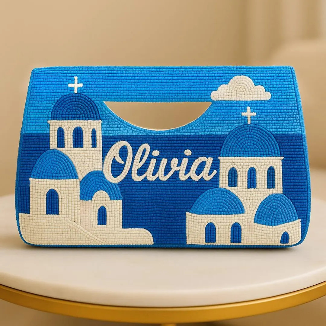 Santorini Beaded Purses, Greek Island Handbag, Custom Travel Clutch, Personalized Blue Bag, Medit... | Etsy (US)