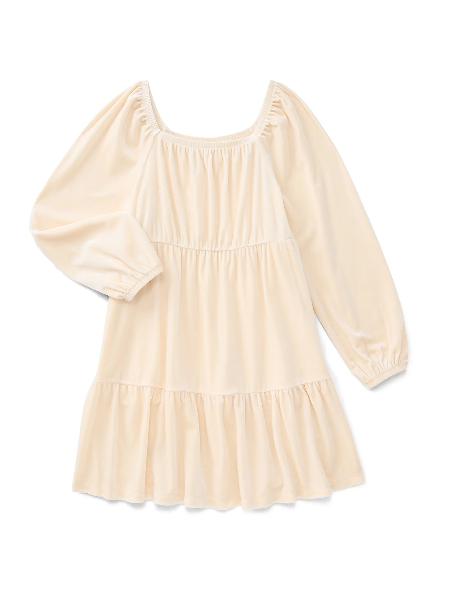 Wonder Nation Girls Velour Tiered Dress with Long Sleeves, Sizes 4-18 & Plus | Walmart (US)