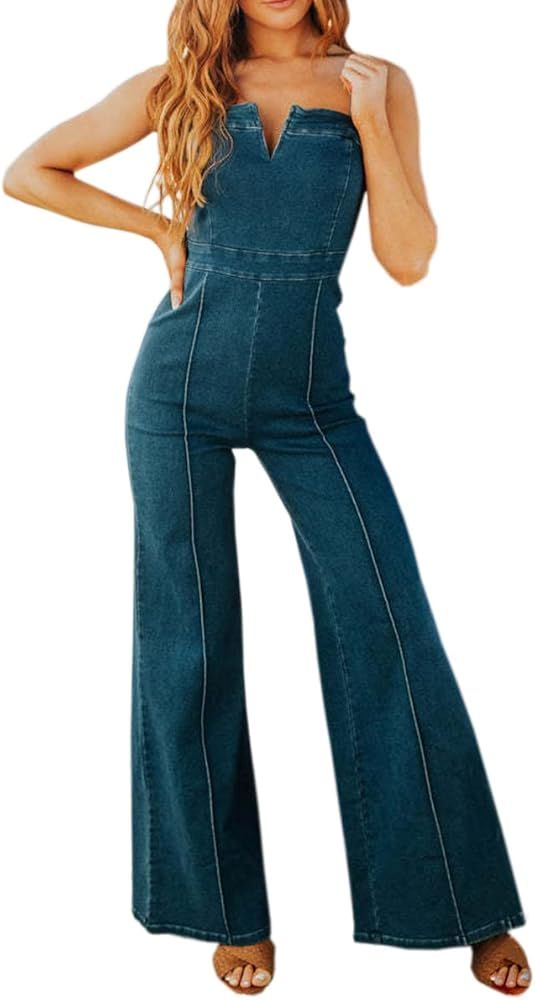 Denim Jumpsuit for Women Sexy Sleeveless Slim Fit High Waist Fashion Jean Pants Rompers | Amazon (US)