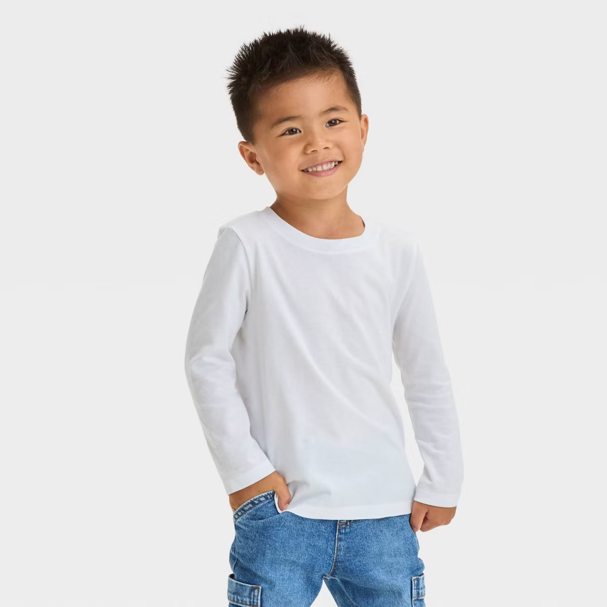 Toddler Boys' Long Sleeve Solid T-Shirt - Cat & Jack™ White 3T | Target