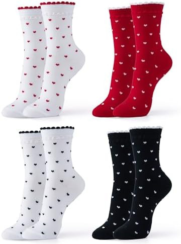 Kikiya Women's Cotton Crew Socks - Cute Flower Graphic Polka Dot Striped Heart Patterned - Ladies... | Amazon (US)
