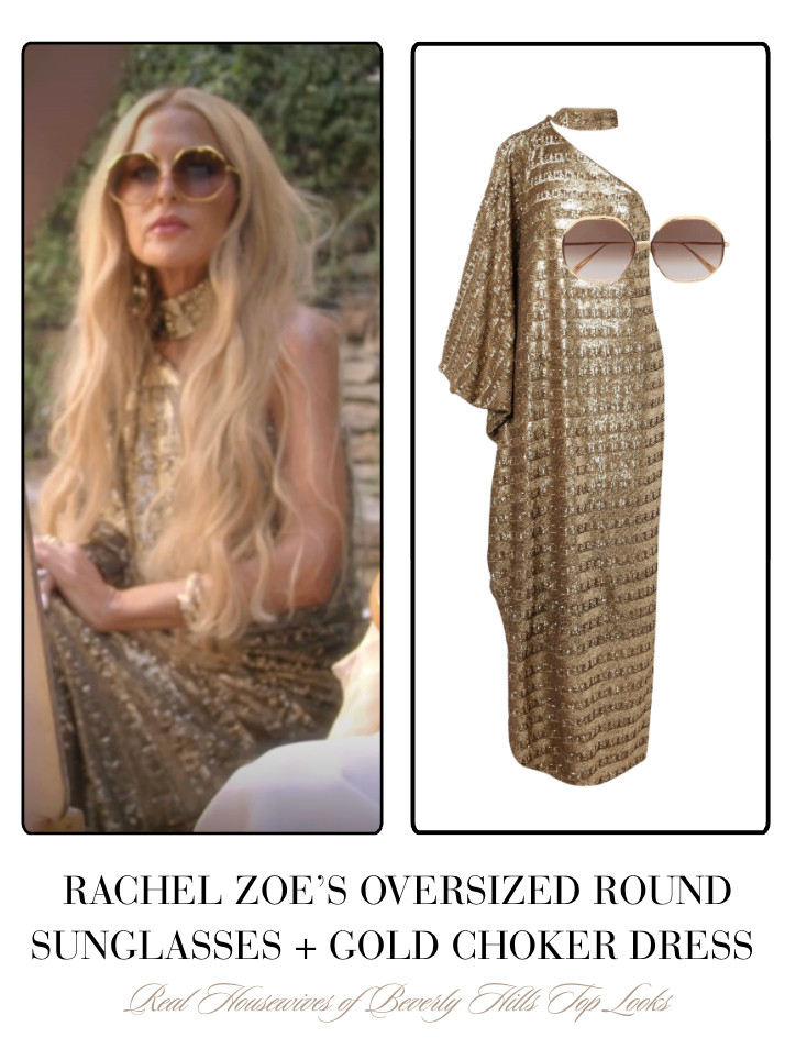 Rachel Zoe's Oversized Round Sunglasses and Gold Choker Dress 

 