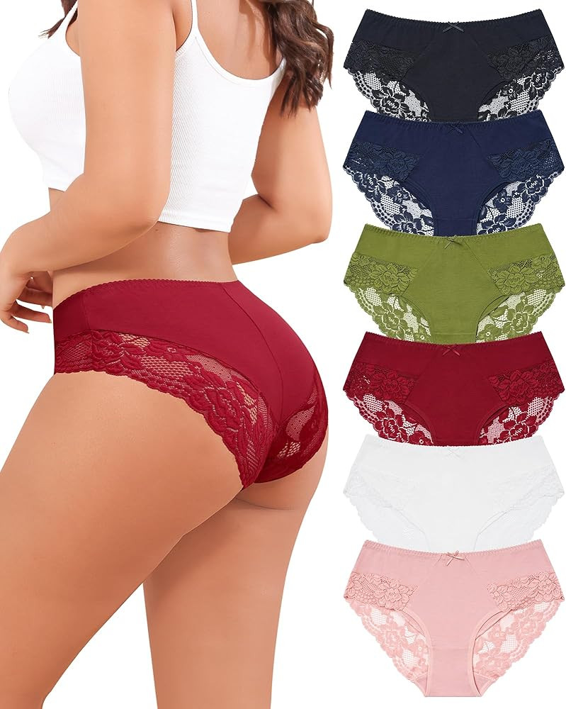 LEVAO Womens Underwear Cotton Bikini Panties Lace Stretch Cheeky Ladies Hipster Soft Briefs Multi... | Amazon (US)
