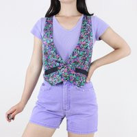 Vintage 90's Colorful Floral Vest Top, Pink Green Purple Black, Button Front, Back Strap, Academic, Whimsigoth, Deep V Faux Pockets | Etsy (US)