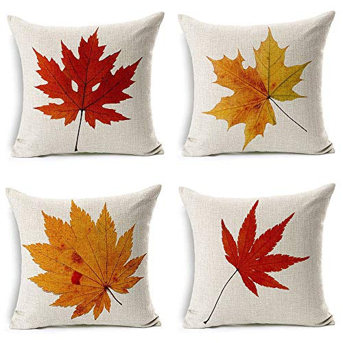 LEIOH Fall Decor Cotton Linen Leaves,Maple Leaf Autumn Decorations Cushion Covers 20 x 20 Inch Sofa Home Decor Throw Pillow Case for Bed Pillow Covers Set of 4 | Amazon (US)