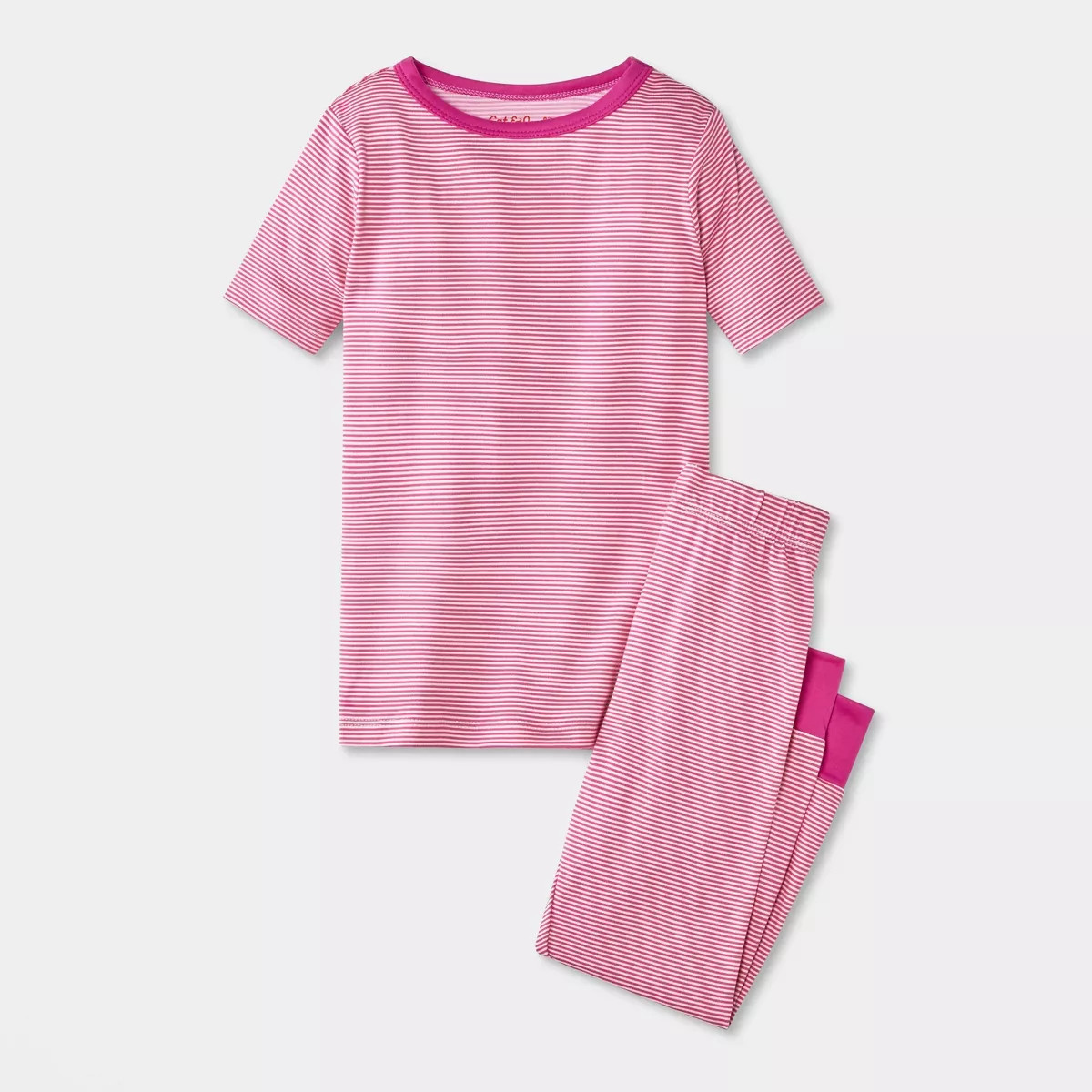 Toddler 2pc Short Sleeve Smooth Jersey Striped Snug Fit Pajama Set - Cat & Jack™ Pink 12M | Target