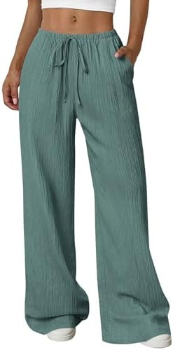 PRETTYGARDEN Womens Palazzo Pants Summer Fashion 2026 High Waisted Wide Leg Drawstring Flowy Beac... | Amazon (US)