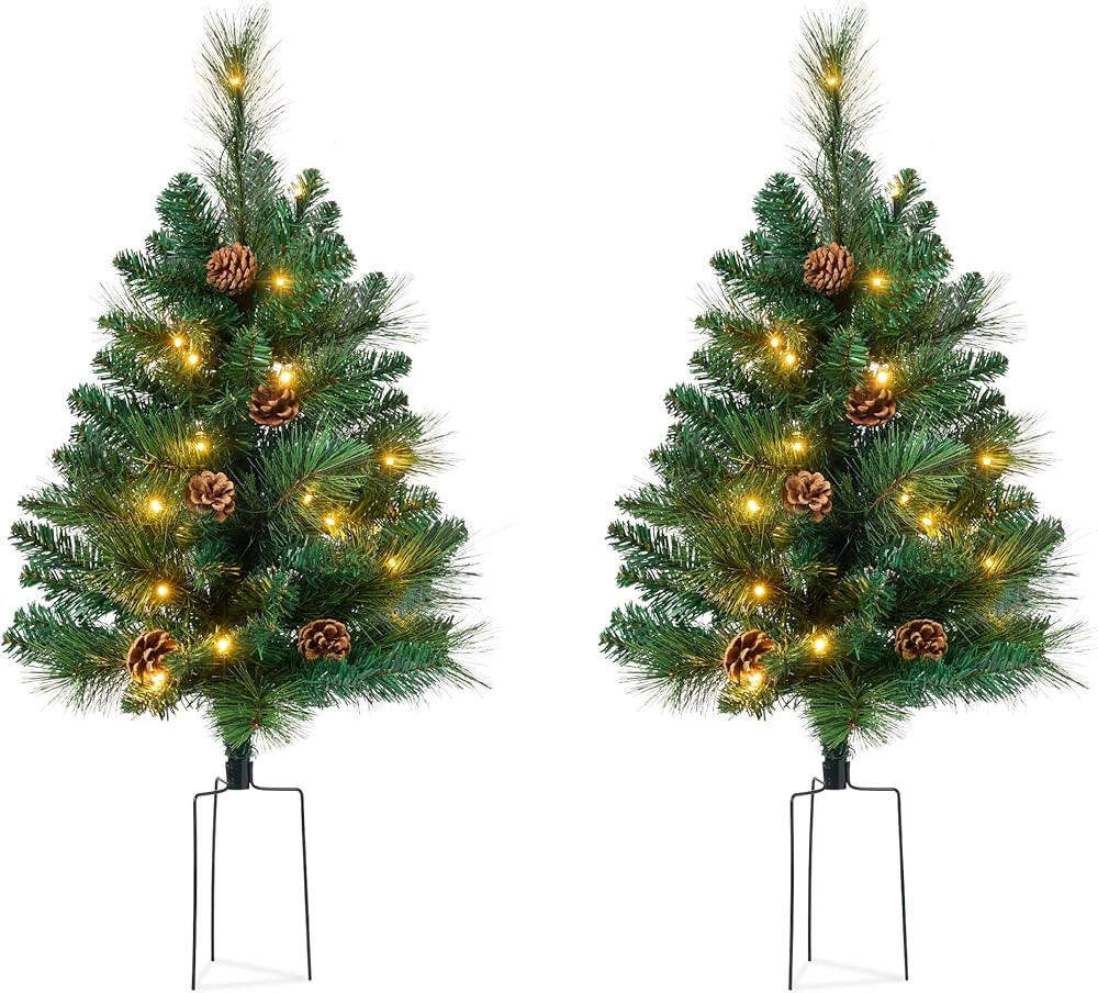 Best Choice Products Set of 2 24.5in Outdoor Scotch Pine Pathway Christmas Trees, Battery Operate... | Amazon (US)