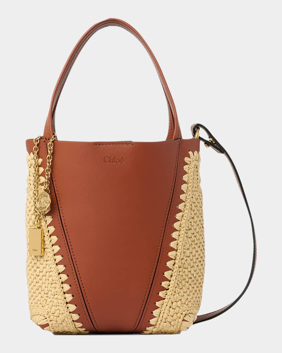 Chloe Spin Mini Tote Bag in Leather & Viscose Raffia | Neiman Marcus