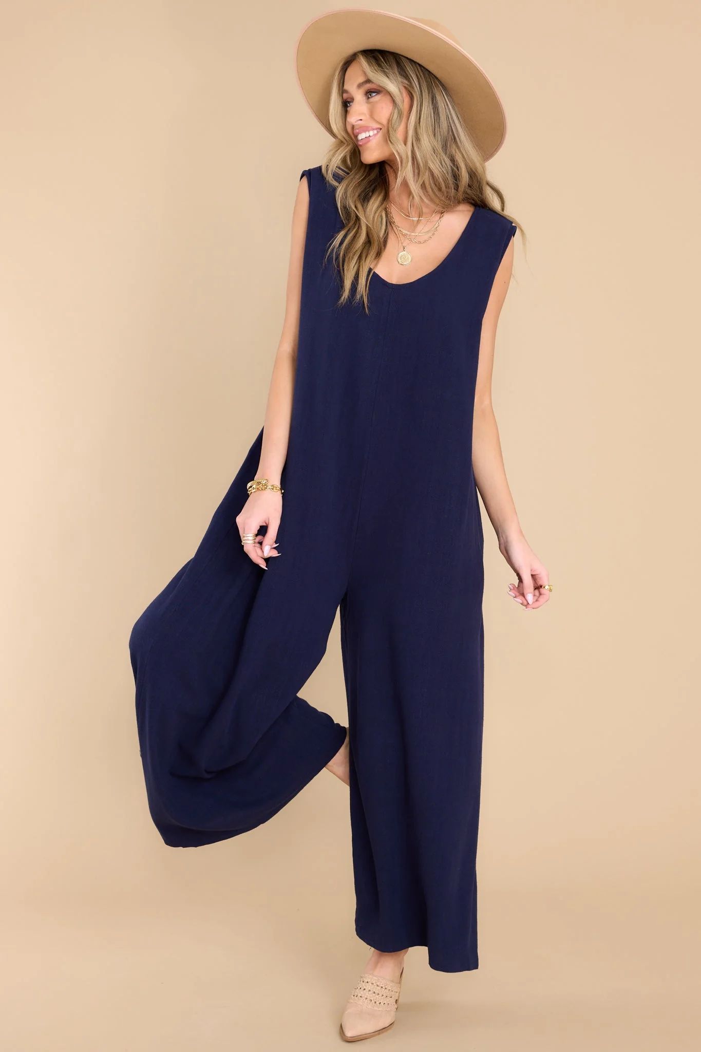 Love Notes Navy Jumpsuit | Red Dress