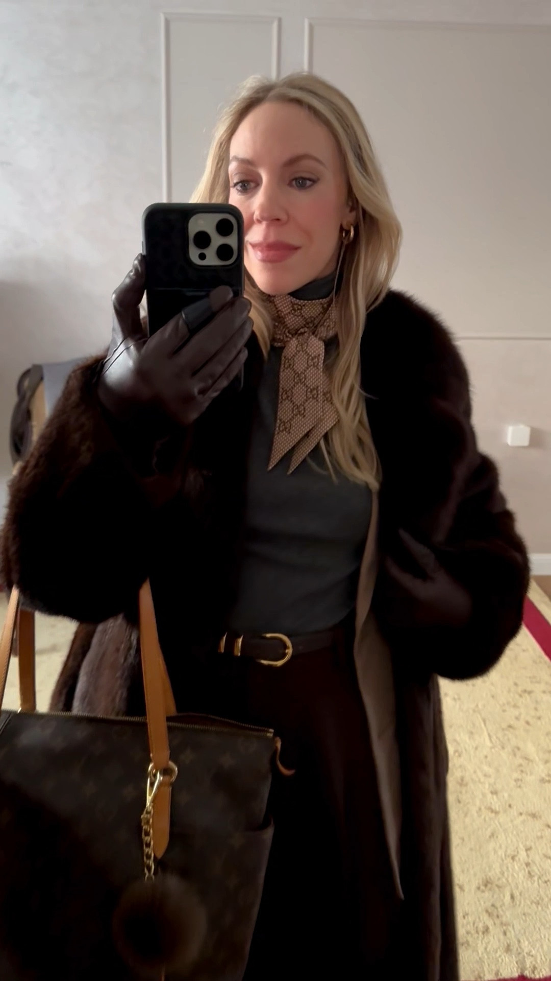 Winter work wear, ootd, dark brown fur coat, Gucci silk scarf, brown and gray outfit, winter office look 

#LTKootd #LTKWorkwear #LTKFindsUnder100