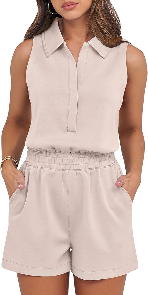 Amazon.com: ANRABESS Romper for Womens 2026 Summer Dressy Casual Sleeveless V Neck One Piece Shor... | Amazon (US)