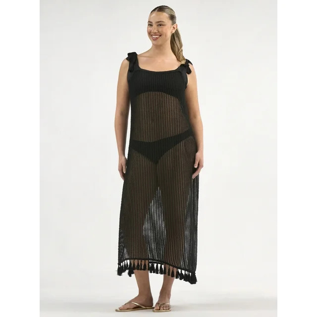 Time and Tru Women's and Women's Plus Tie Shoulder Dress Coverup, Sizes XS-3X | Walmart (US)