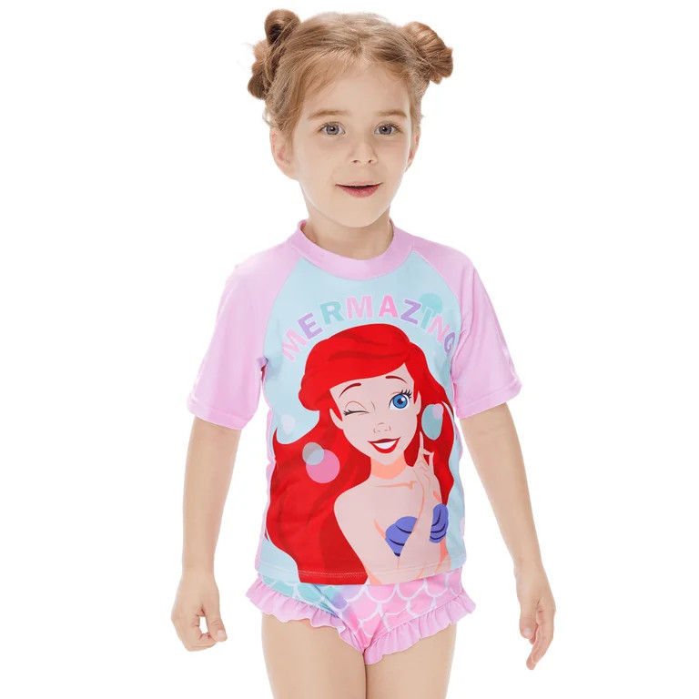 Disney Princess Toddler Girls Swimsuit Ariel Rapunzel Tiana Rash Guard 2 Pieces Set Sizes 2-6 | Walmart (US)