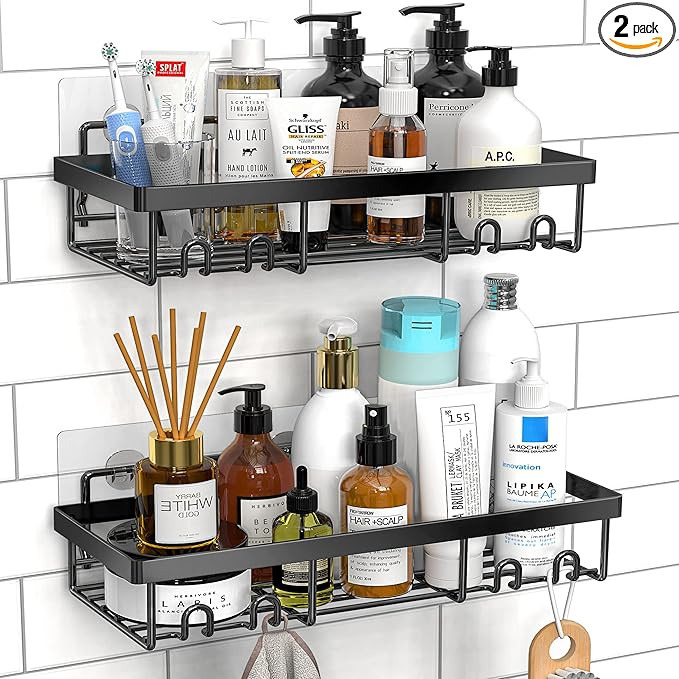 Moforoco Shower Caddy Shelf Organizer Rack, Self Adhesive Black Bathroom Shelves Basket, Home Farmho | Amazon (US)