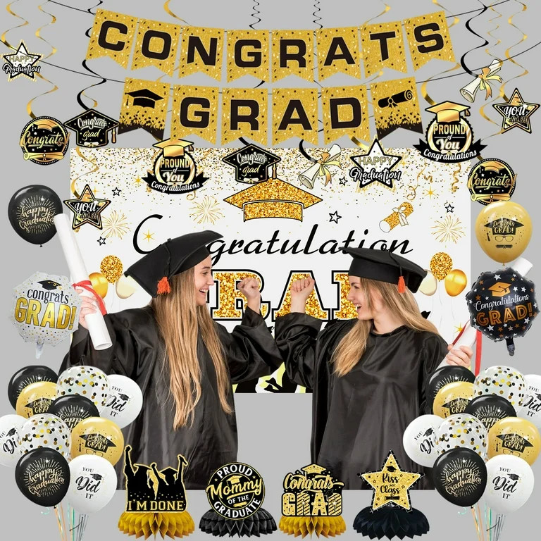 KiddiTouch Graduation Decorations 2026, Gold Themed Graduation Backdrop Banner for Graduation Par... | Walmart (US)