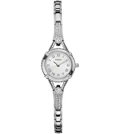 Guess Women's Petite Silver-Tone Crystal Analog Adjustable Bracelet Dress Watch - Silver | Dillard's